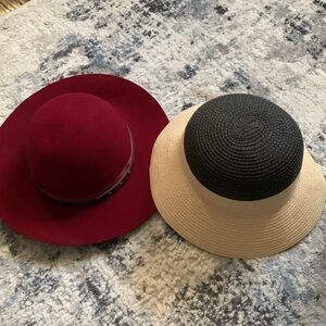 Set of 2 hats-Burgundy wool fall hat & summer hat